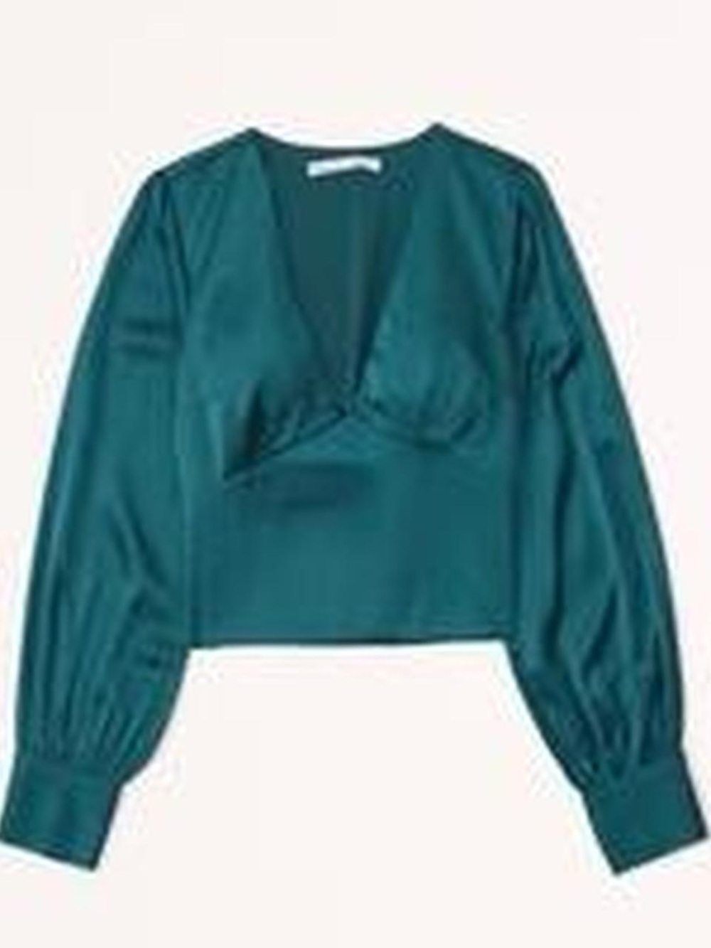 Abercrombie & Fitch Satin Puff Sleeve Emerald Teal Green Blouse Top XL Vneck